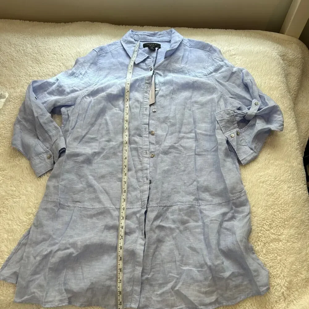 TAHARI Womens Linen Tunic Top Lagenlook Boxy Blue 1X Boho Costal Resort Summer - Picture 4 of 6